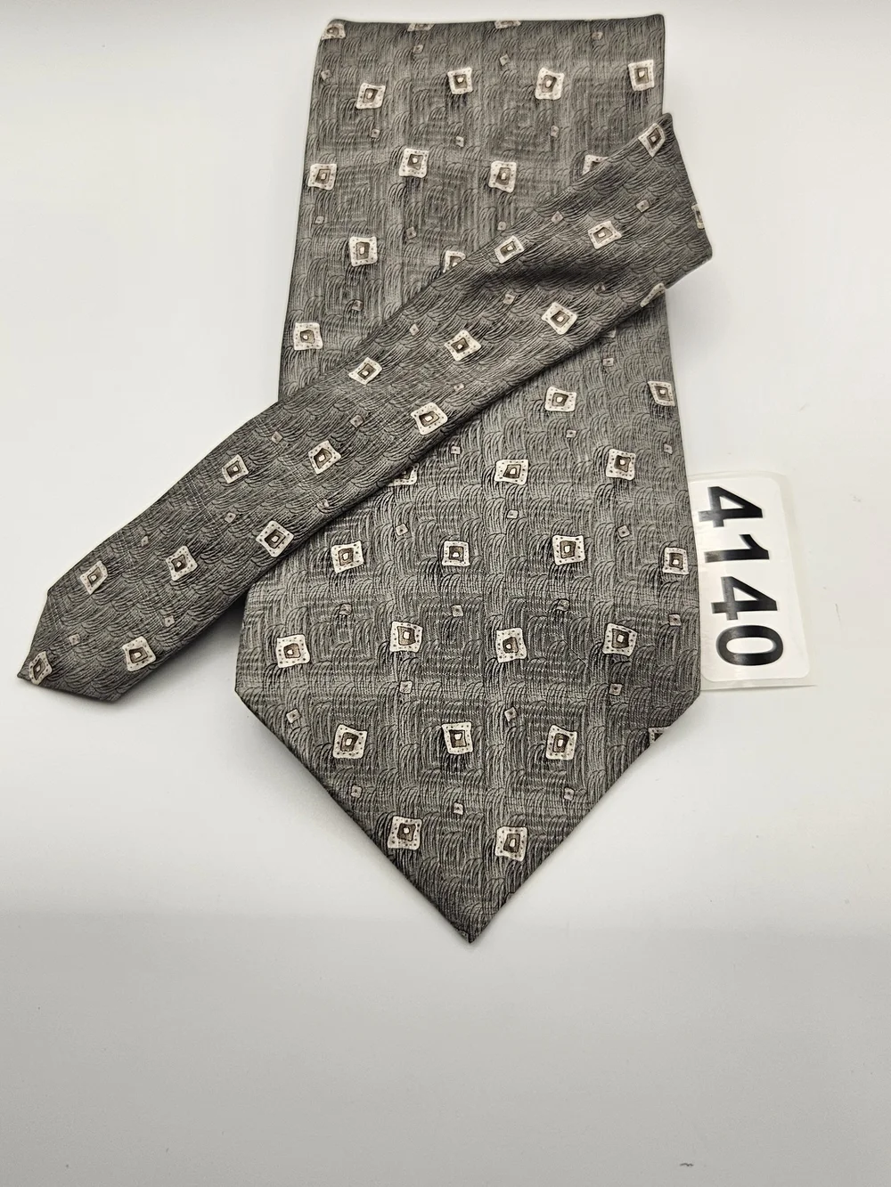 Stafford Gray Textured Tie with Cream Square Motif Silk #4140